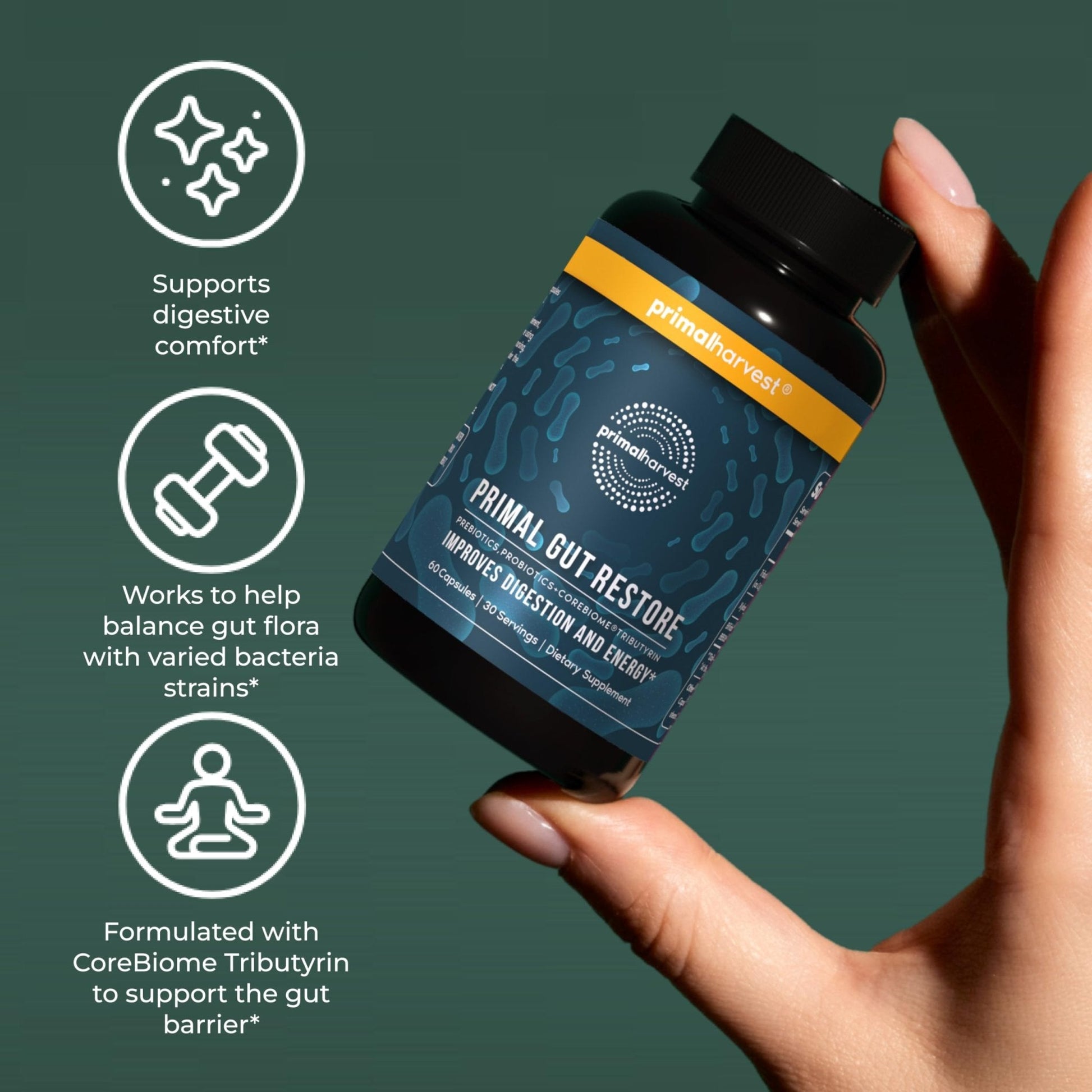 Primal Harvest 2 Pack, Restore for Gut Health, Primal Gut Restore w/POSTbiotics, PREbiotics and PRObiotics for Women and Men, 60 CT - Digestion, - PrimeBioHealth - canada supplements