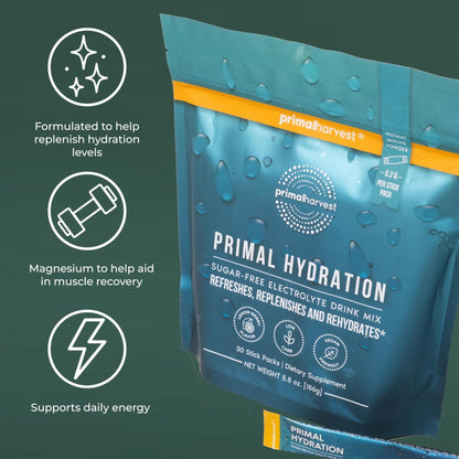 Primal Harvest Electrolytes Powder Packets Primal Hydration, Easy Open Packets, Energy Drink Mix (Lemon Berry, 30 Packs) (1 Bag) - PrimeBioHealth - canada supplements