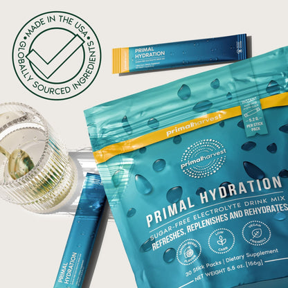 Primal Harvest Electrolytes Powder Packets Primal Hydration, Easy Open Packets, Energy Drink Mix (Lemon Berry, 30 Packs) (1 Bag) - PrimeBioHealth - canada supplements