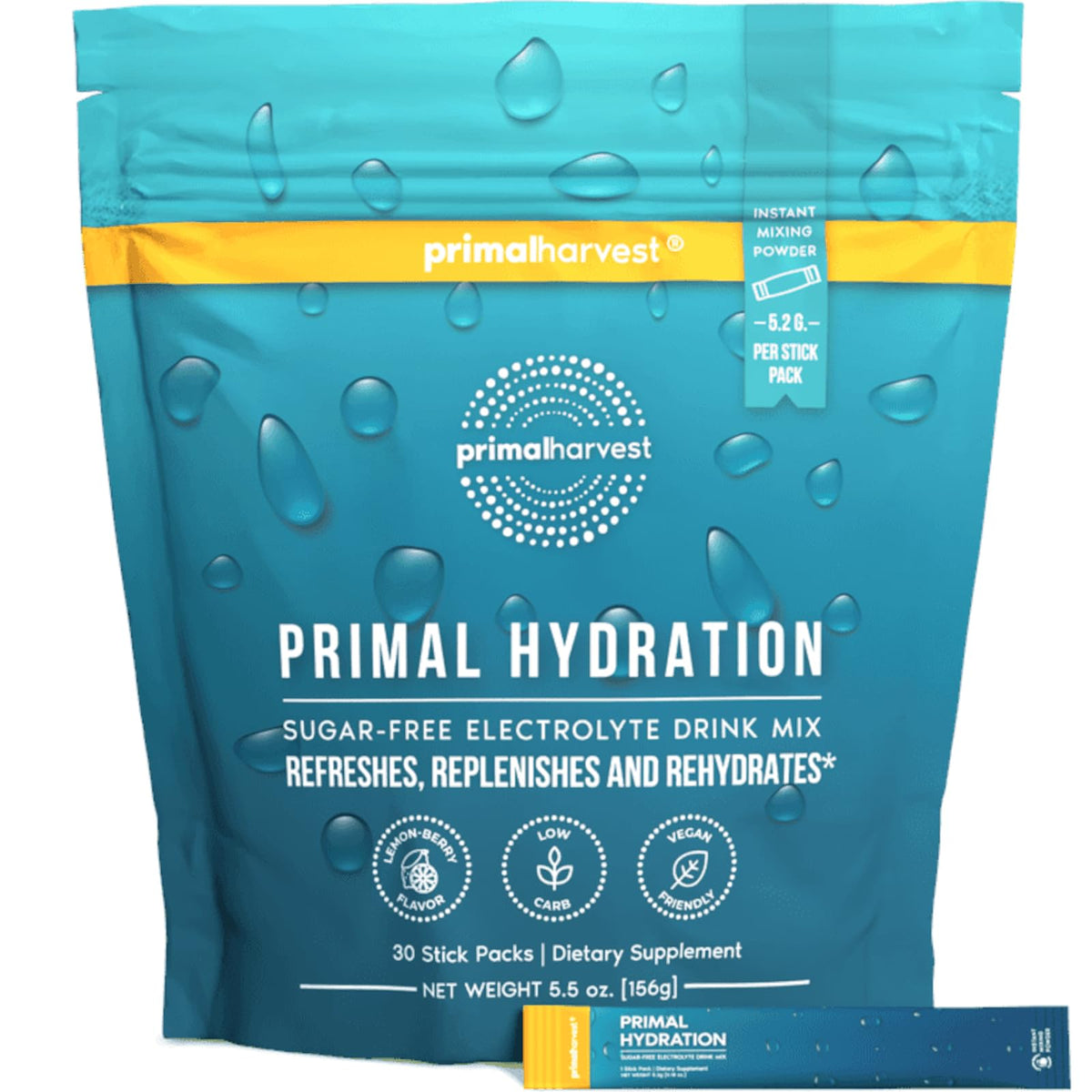 Primal Harvest Electrolytes Powder Packets Primal Hydration, Easy Open Packets, Energy Drink Mix (Lemon Berry, 30 Packs) (1 Bag) - PrimeBioHealth - canada supplements
