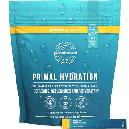 Primal Harvest Electrolytes Powder Packets Primal Hydration, Easy Open Packets, Energy Drink Mix (Lemon Berry, 30 Packs) (1 Bag) - PrimeBioHealth - canada supplements