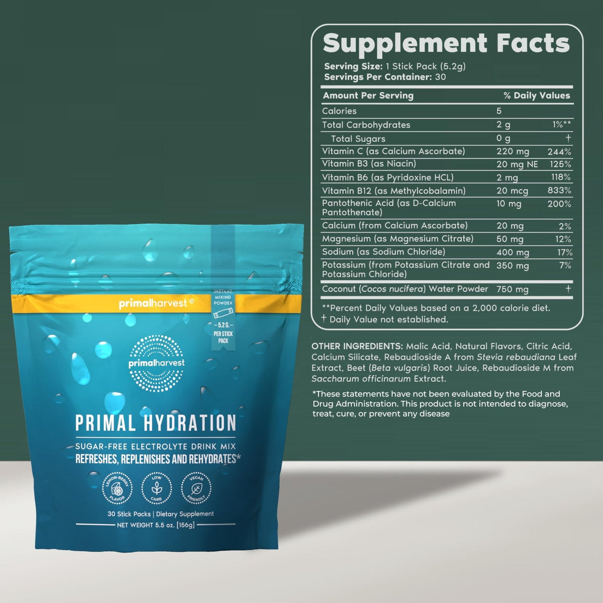 Primal Harvest Electrolytes Powder Packets Primal Hydration, Easy Open Packets, Energy Drink Mix (Lemon Berry, 30 Packs) (1 Bag) - PrimeBioHealth - canada supplements