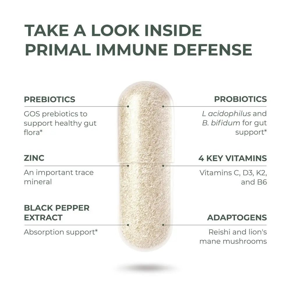 Primal Harvest Immune Defense 10-in-1 Supplement with Probiotics, Zinc, and Vitamins C, D3, K2, B6 Daily Immune Support for Adults - PrimeBioHealth - canada supplements