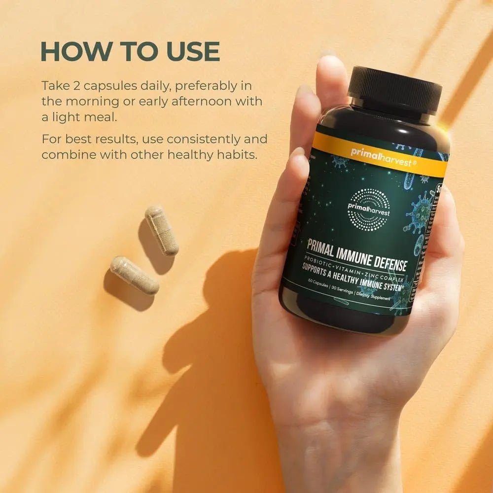 Primal Harvest Immune Defense 10-in-1 Supplement with Probiotics, Zinc, and Vitamins C, D3, K2, B6 Daily Immune Support for Adults - PrimeBioHealth - canada supplements