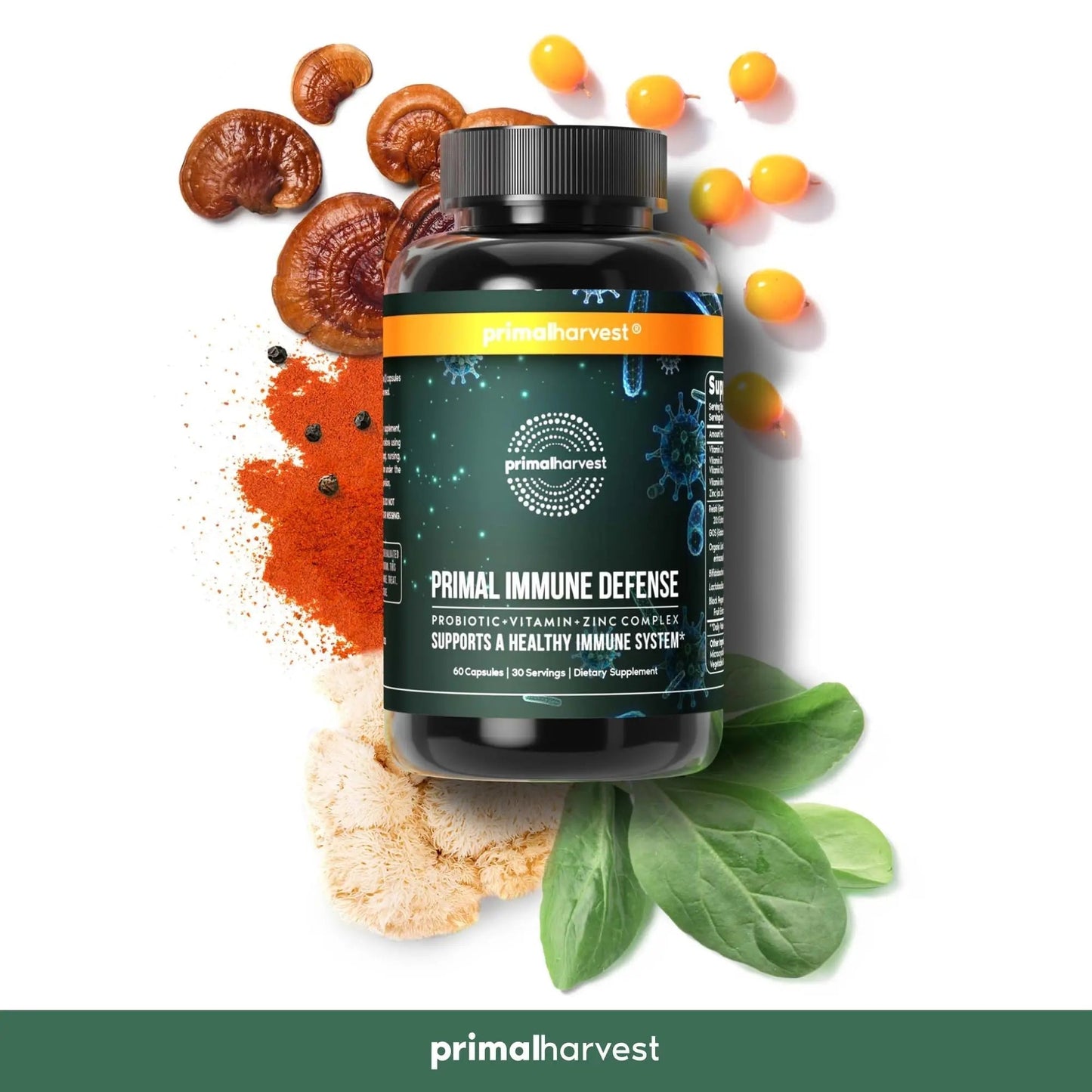 Primal Harvest Immune Defense 10-in-1 Supplement with Probiotics, Zinc, and Vitamins C, D3, K2, B6 Daily Immune Support for Adults - PrimeBioHealth - canada supplements