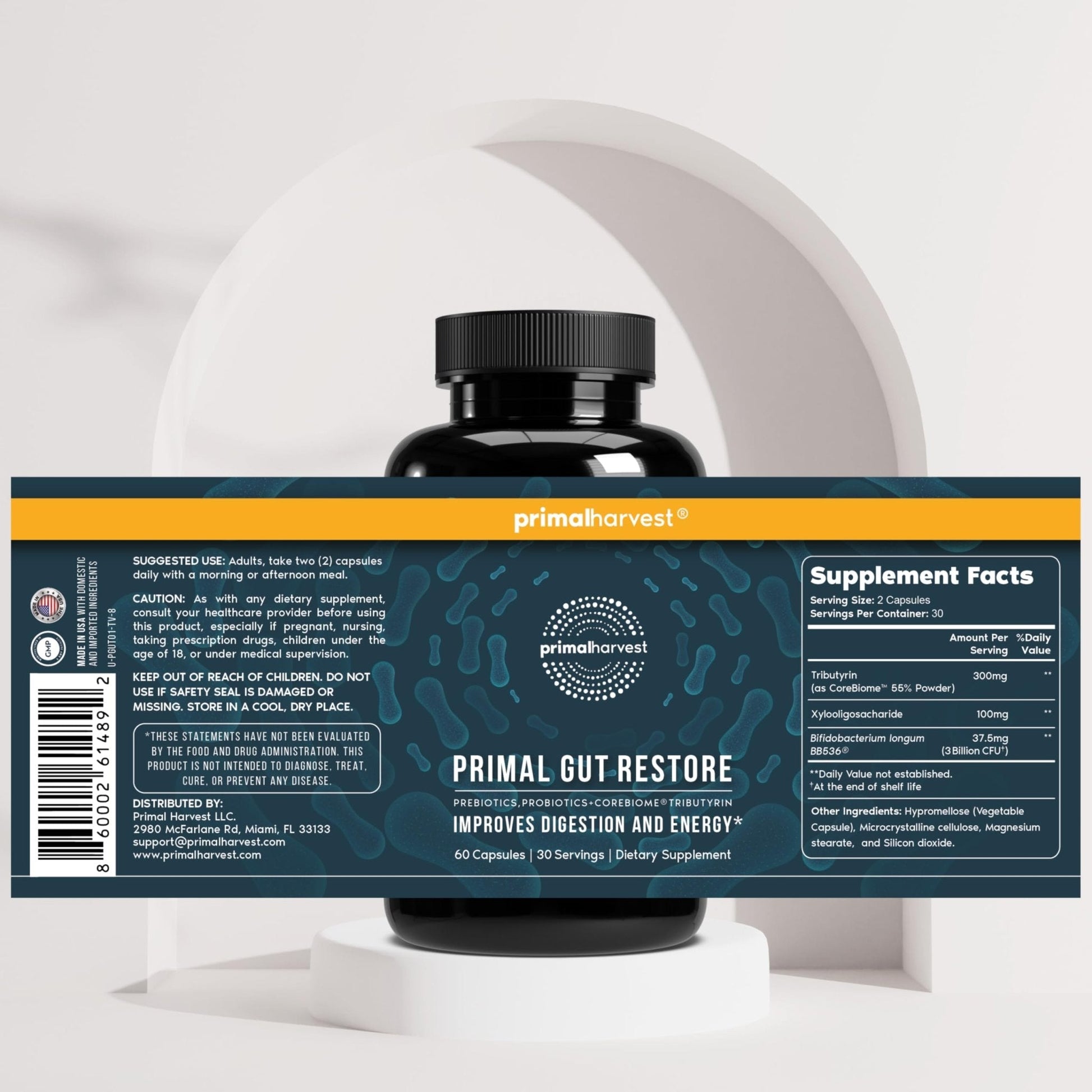 Primal Harvest Restore for Gut Health, Primal Gut Restore w/POSTbiotics, PREbiotics and PRObiotics for Women and Men, 60 CT - Digestion, Colon Cleanse, - PrimeBioHealth - canada supplements