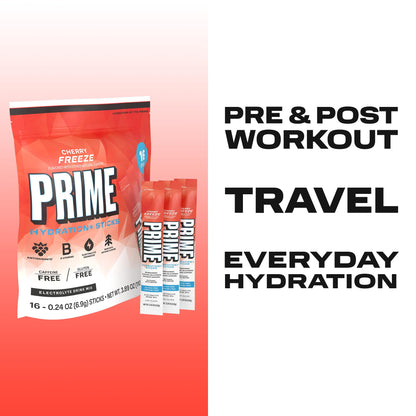 PRIME HYDRATION+ Electrolyte Powder Sticks, Cherry Freeze, Sugar Free Hydration Drink Mix with Potassium, Magnesium & B Vitamins - PrimeBioHealth - canada supplements