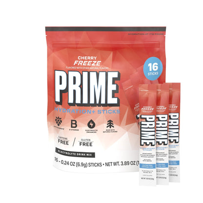 PRIME HYDRATION+ Electrolyte Powder Sticks, Cherry Freeze, Sugar Free Hydration Drink Mix with Potassium, Magnesium & B Vitamins - PrimeBioHealth - canada supplements