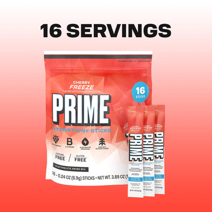 PRIME HYDRATION+ Electrolyte Powder Sticks, Cherry Freeze, Sugar Free Hydration Drink Mix with Potassium, Magnesium & B Vitamins - PrimeBioHealth - canada supplements