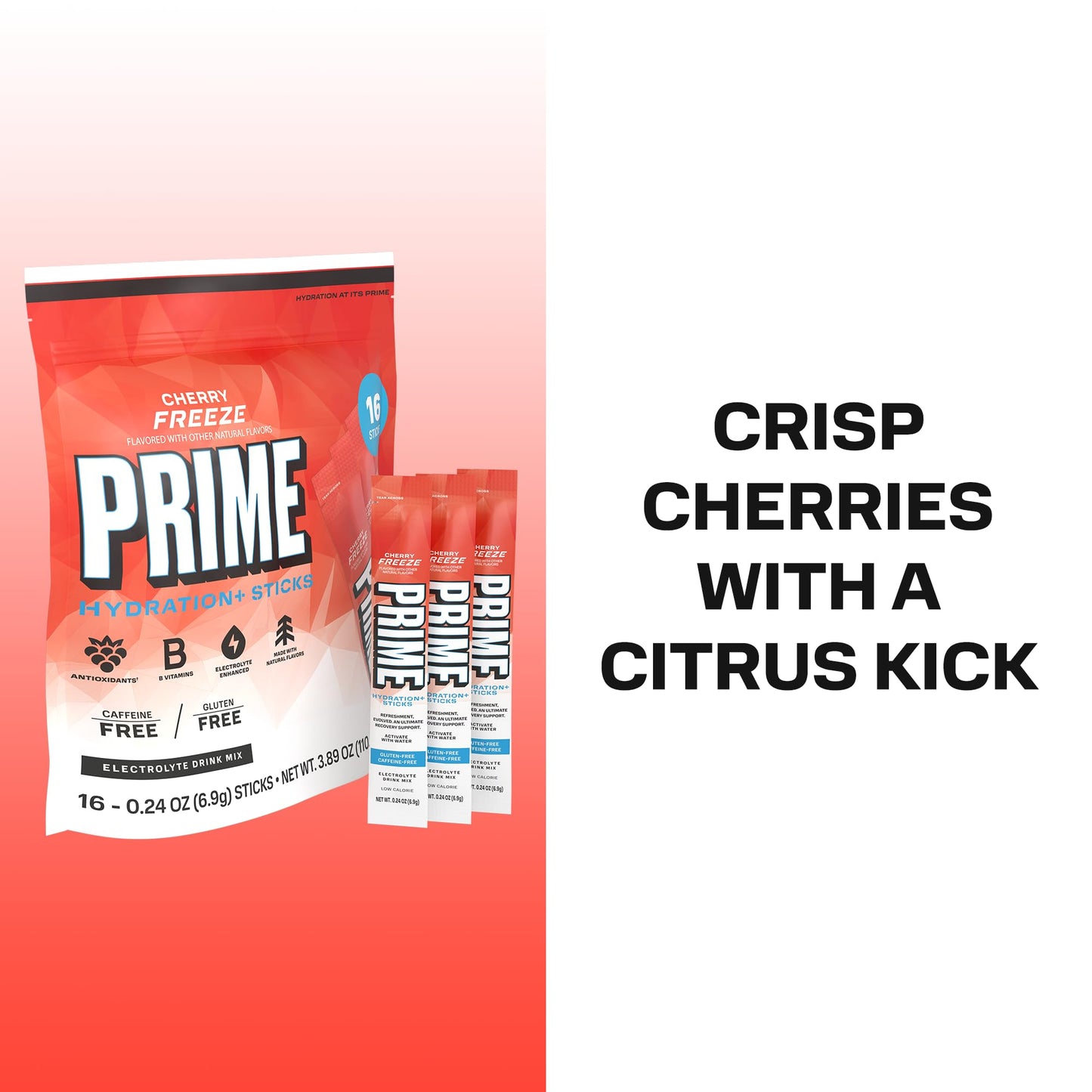PRIME HYDRATION+ Electrolyte Powder Sticks, Cherry Freeze, Sugar Free Hydration Drink Mix with Potassium, Magnesium & B Vitamins - PrimeBioHealth - canada supplements