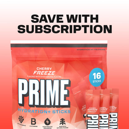 PRIME HYDRATION+ Electrolyte Powder Sticks, Cherry Freeze, Sugar Free Hydration Drink Mix with Potassium, Magnesium & B Vitamins - PrimeBioHealth - canada supplements