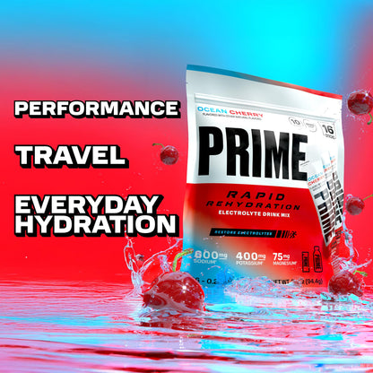 Prime Rapid Rehydration Electrolyte Powder Sticks, Ocean Cherry, Sugar Free Hydration Drink Mix with Sodium, Potassium, Magnesium & B Vitamins - PrimeBioHealth - canada supplements