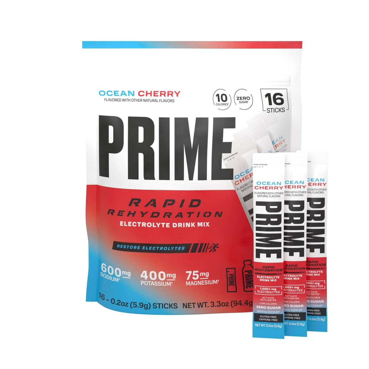 Prime Rapid Rehydration Electrolyte Powder Sticks, Ocean Cherry, Sugar Free Hydration Drink Mix with Sodium, Potassium, Magnesium & B Vitamins - PrimeBioHealth - canada supplements