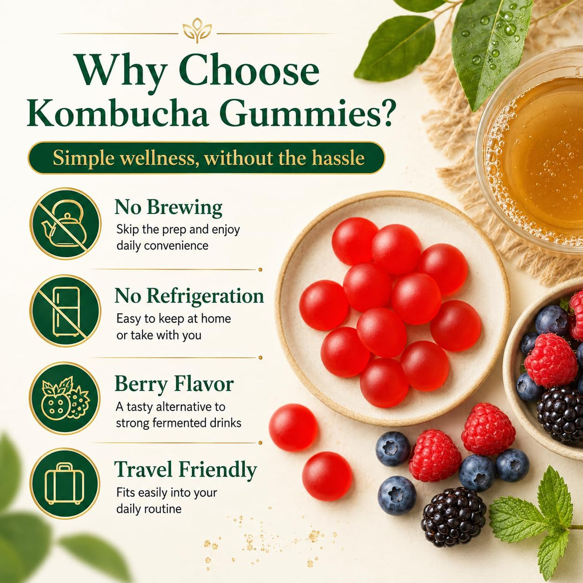 PRIMEHAVEN Probiotic Kombucha Gummies - Prebiotics, Probiotics, Postbiotics, Fiber Supplement, Slippery Elm, Dandelion Root, for Bloating, Gut Health - PrimeBioHealth - canada supplements