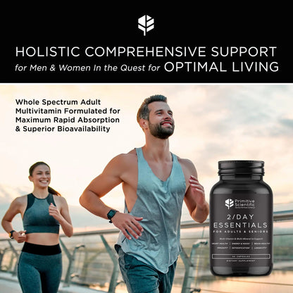 Primitive Scientific Whole Food Daily Essential Multivitamins for Adults and Seniors - 2X a Day - Vitamin A, C, D, E, B12 and Minerals - PrimeBioHealth - canada supplements