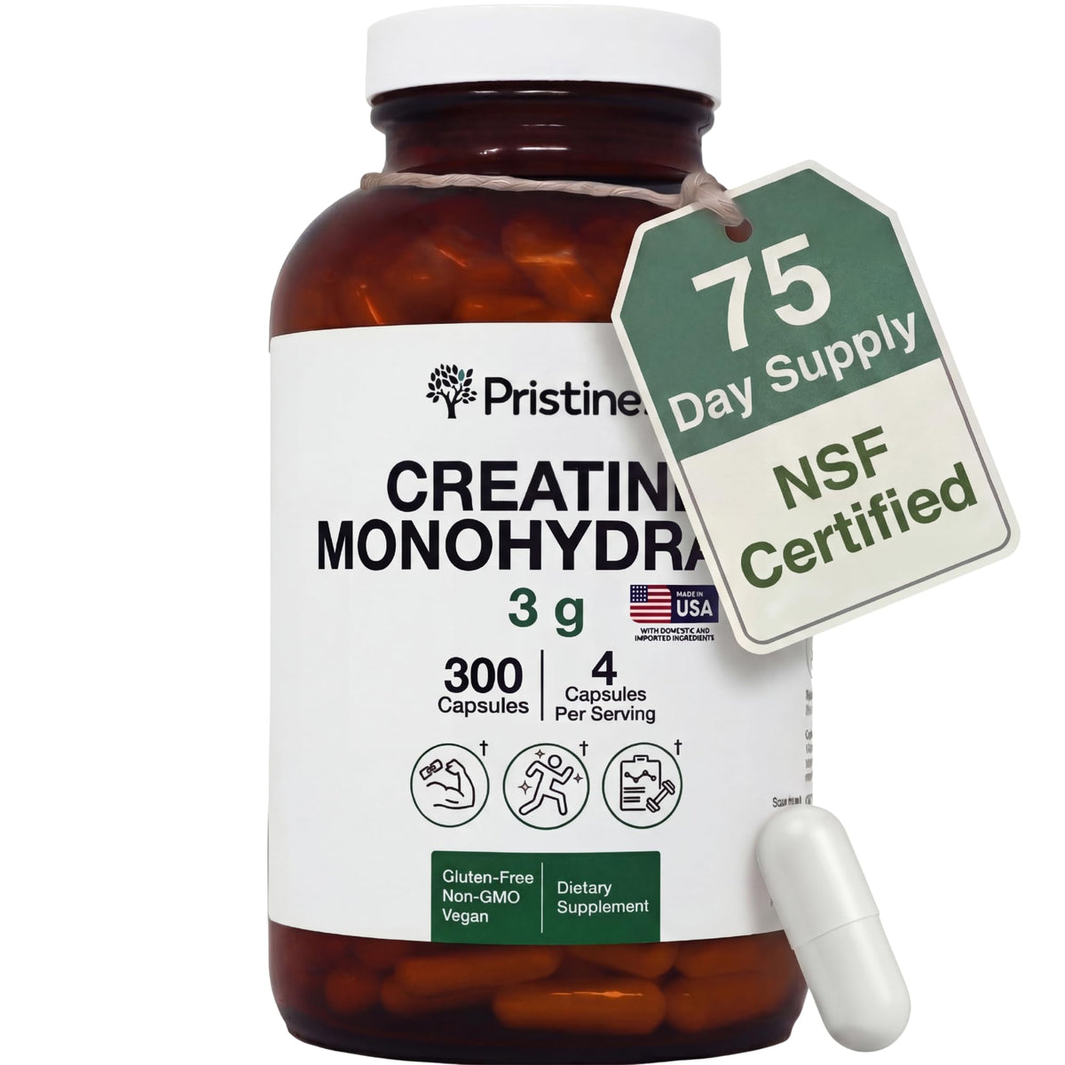 PRISTINE'S Creatine Monohydrate Capsules for Women & Men - NSF Certified 75 Day Supply 3G Creatine Pills for Women - Cognitive & Athletic Performance Support - PrimeBioHealth - canada supplements