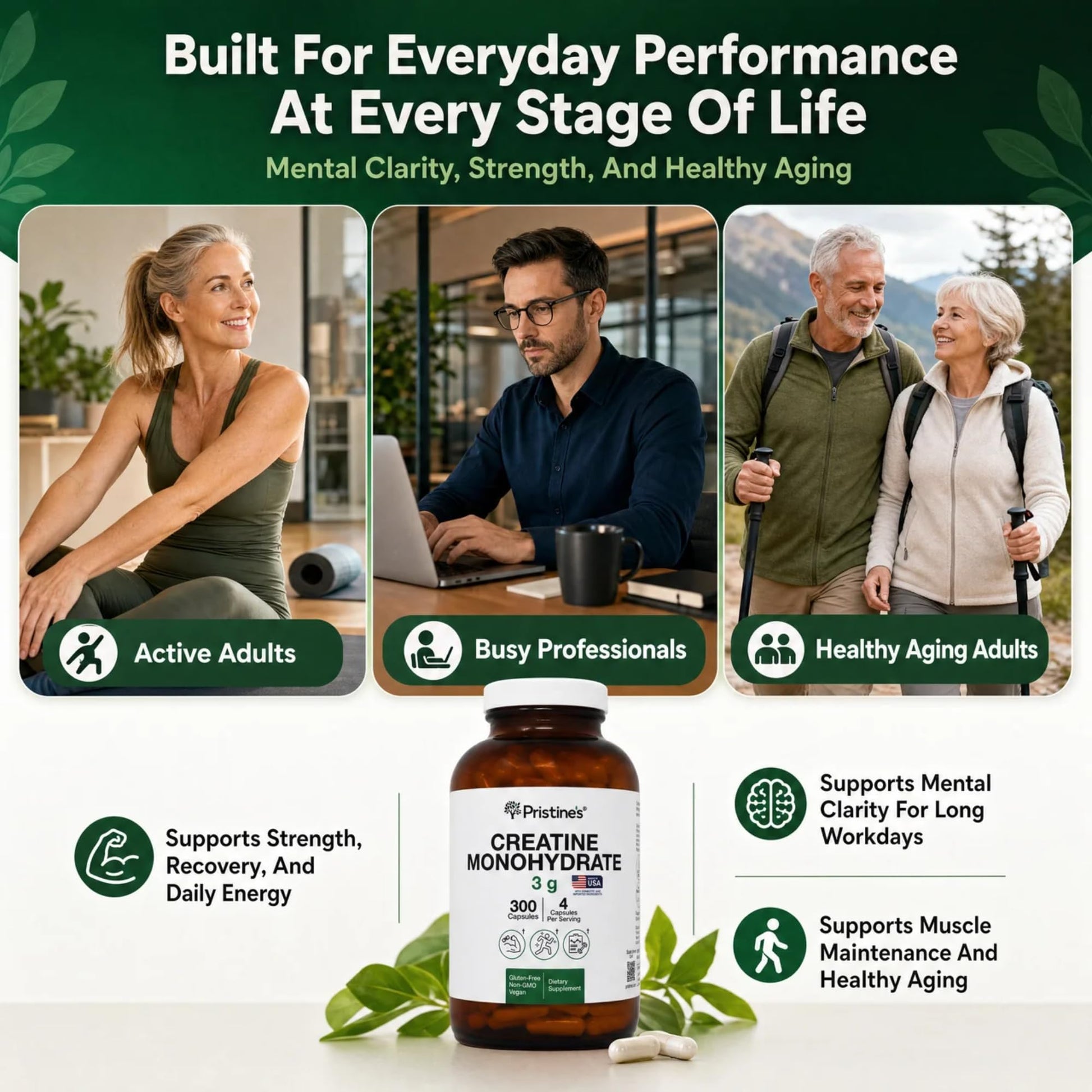 PRISTINE'S Creatine Monohydrate Capsules for Women & Men - NSF Certified 75 Day Supply 3G Creatine Pills for Women - Cognitive & Athletic Performance Support - PrimeBioHealth - canada supplements