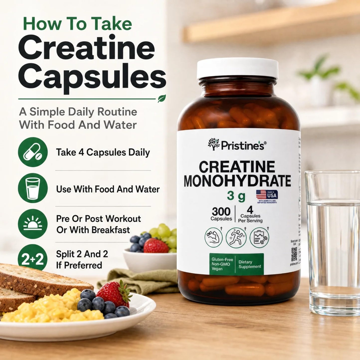 PRISTINE'S Creatine Monohydrate Capsules for Women & Men - NSF Certified 75 Day Supply 3G Creatine Pills for Women - Cognitive & Athletic Performance Support - PrimeBioHealth - canada supplements