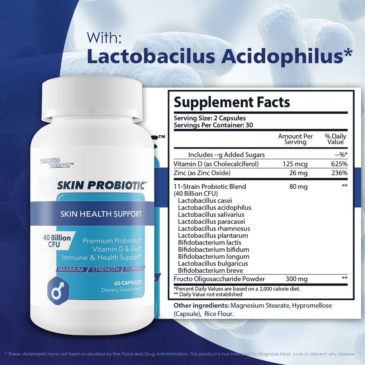 Pro Skin Probiotic - Skin Health Supporting Probiotic with Immune Support - Promote Healthy Skin Microbiome from Inside Out - Health Starts in the Gut - Support Reduced Breakouts, Redness, & Puffiness - PrimeBioHealth - canada supplements