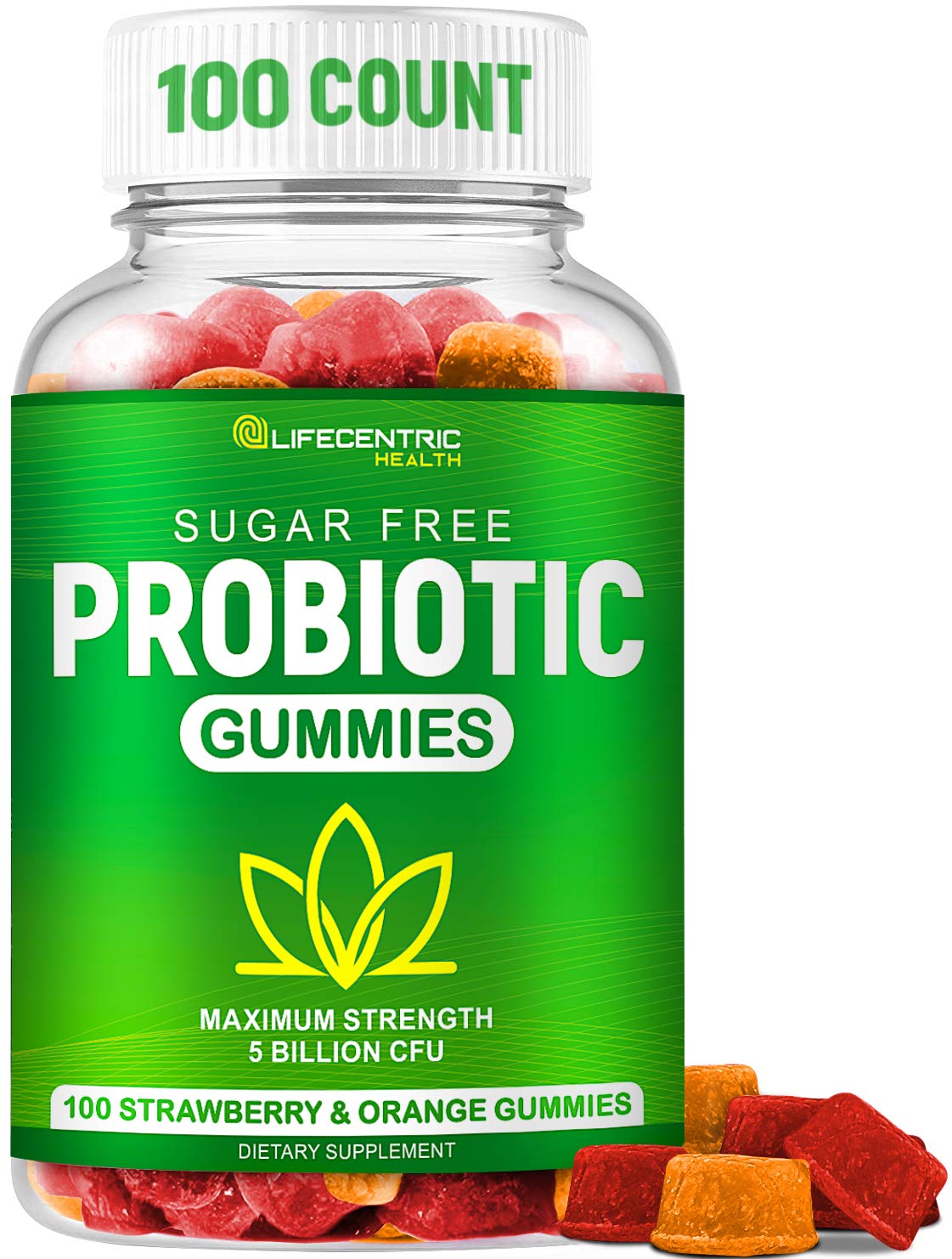 Probiotic Gummies for Adults and Kids Max Strength 5 Billion CFU | Organic Sugar Free Gummies for Digestive Health | 100 Count Vegan Gluten Free Chewable Probiotics - PrimeBioHealth - canada supplements