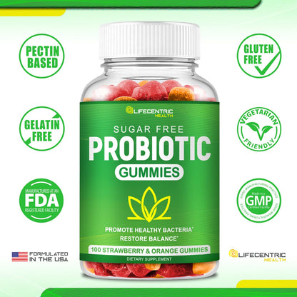 Probiotic Gummies for Adults and Kids Max Strength 5 Billion CFU | Organic Sugar Free Gummies for Digestive Health | 100 Count Vegan Gluten Free Chewable Probiotics - PrimeBioHealth - canada supplements