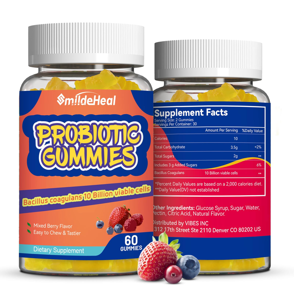 Probiotic Gummies for Digestive Health - 10 Billion CFU Bacillus Coagulans - Vegan & Non-GMO - Immune & Digestive Support for Men & Women - Strawberry & Mixed Berry Flavor - PrimeBioHealth - canada supplements
