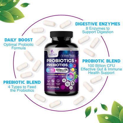 Probiotics 100 Billion CFU Per Serving - 10 Premium Strains + Prebiotics - Best Probiotic Supplement for Women & Men - Supports Immune, Digestive Health, - PrimeBioHealth - canada supplements