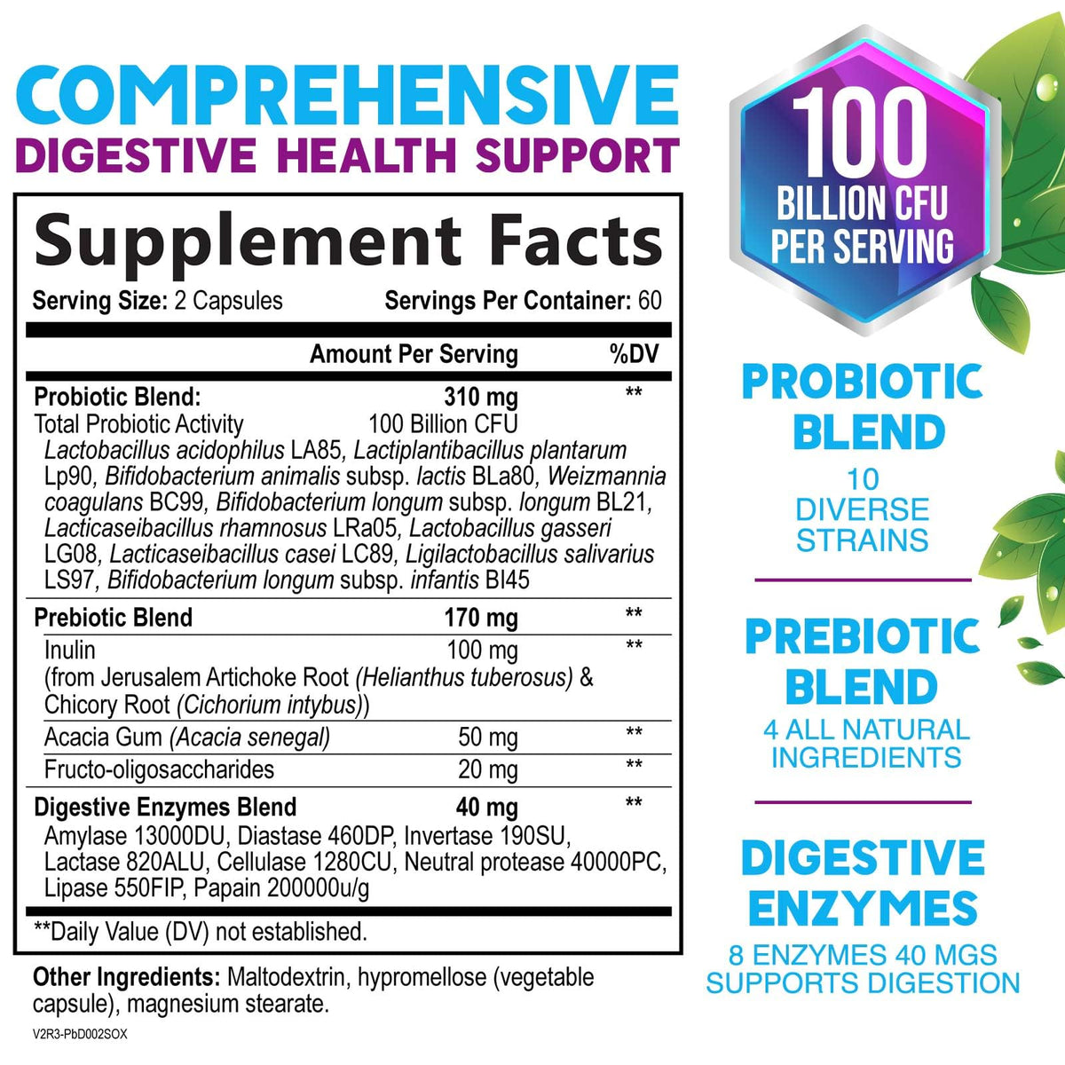 Probiotics 100 Billion CFU Per Serving - 10 Premium Strains + Prebiotics - Best Probiotic Supplement for Women & Men - Supports Immune, Digestive Health, - PrimeBioHealth - canada supplements