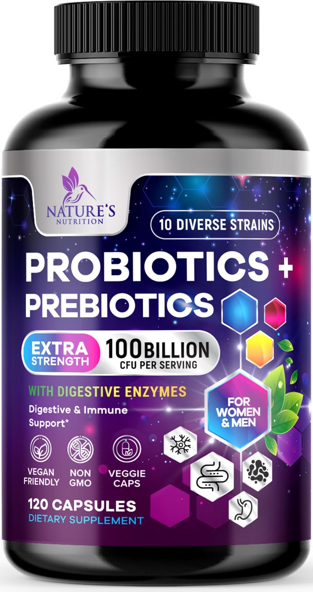 Probiotics 100 Billion CFU Per Serving - 10 Premium Strains + Prebiotics - Best Probiotic Supplement for Women & Men - Supports Immune, Digestive Health, - PrimeBioHealth - canada supplements