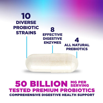 Probiotics 50 Billion CFU Per Serving - 10 Premium Strains + Digestive Enzymes & Prebiotics - Best Probiotic for Women & Men, Supports Immune, - PrimeBioHealth - canada supplements