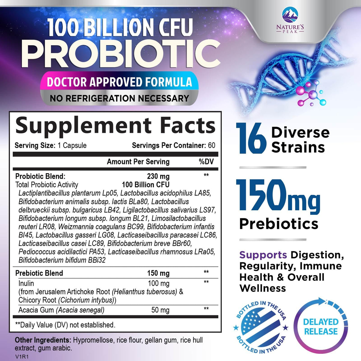Probiotics for Digestive Gut Health - 100 Billion CFU Per Capsule, 16 Premium Strains & Prebiotics - Best Probiotics for Women & Men, Occasional Constipation - PrimeBioHealth - canada supplements