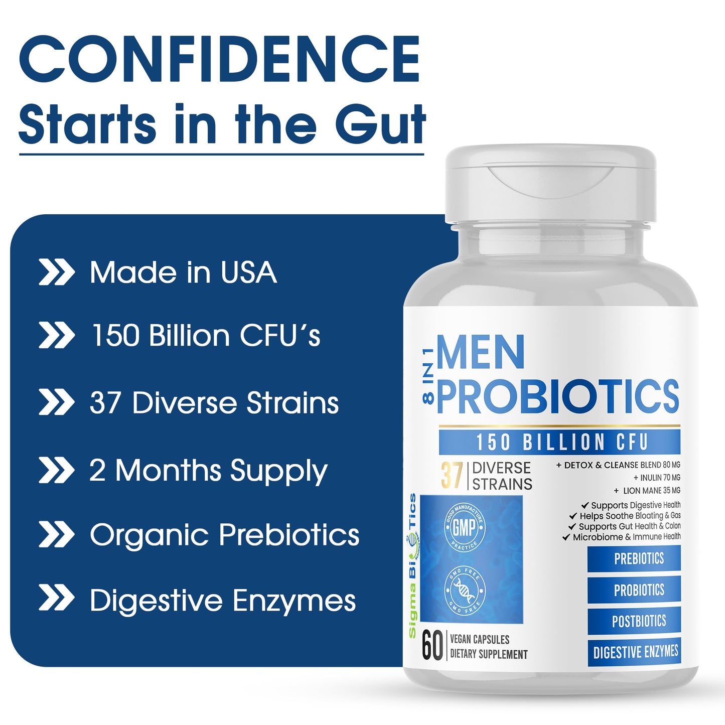 Probiotics for Men - 150 Billion CFU Acidophilus Capsules with Prebiotics & Postbiotics - Supports Gut Microbiome, Colon & Immune Health - PrimeBioHealth - canada supplements