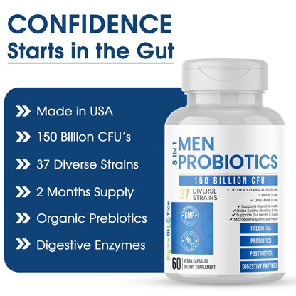 Probiotics for Men - 150 Billion CFU Acidophilus Capsules with Prebiotics & Postbiotics - Supports Gut Microbiome, Colon & Immune Health - PrimeBioHealth - canada supplements
