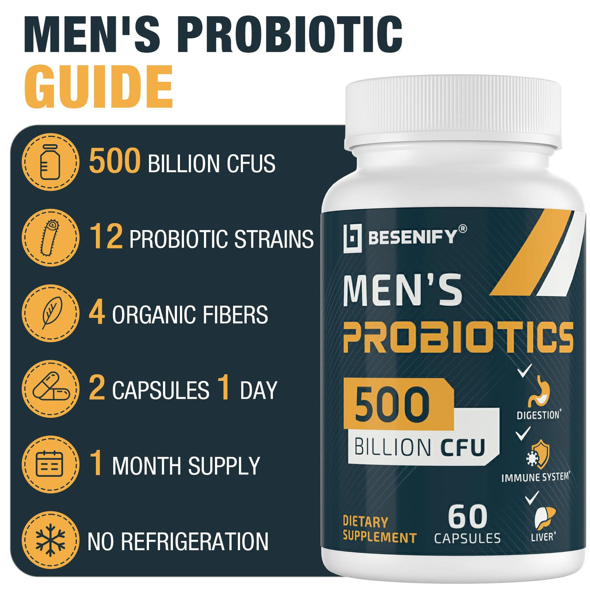 Probiotics for Men, 500 Billion CFUs & 12 Strains, Men's Probiotic with Turmeric, Cranberry, Goji - Probiotics for Digestive Health, Immune, Stomach, - PrimeBioHealth - canada supplements