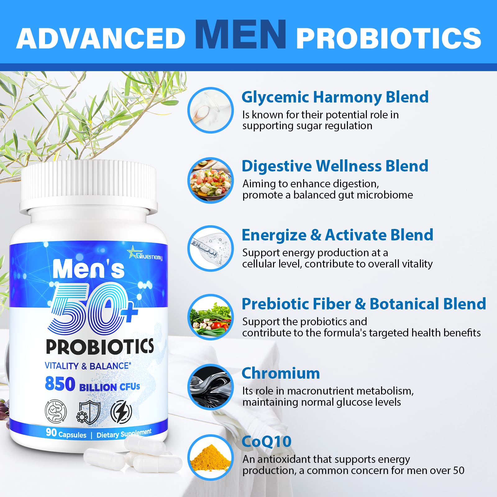 Probiotics for Men, Advanced 50+ Mens Probiotic, Comprehensive Gut & Energy Support with 850 Billion CFU, 1800mg Prebiotics Fiber – Tailored Wellness mens probiotics - PrimeBioHealth - canada supplements