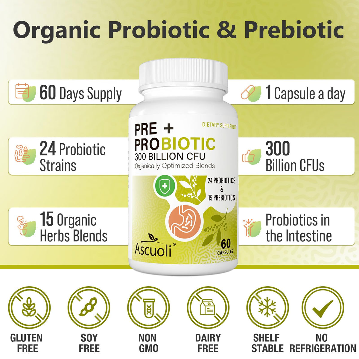 Probiotics for Women & Men - 300 Billion CFU, 24 Strains + 15 Organic Herbs Prebiotics Blend, Daily Probiotic for Digestive Health, Immune, Gut, Bloating - PrimeBioHealth - canada supplements