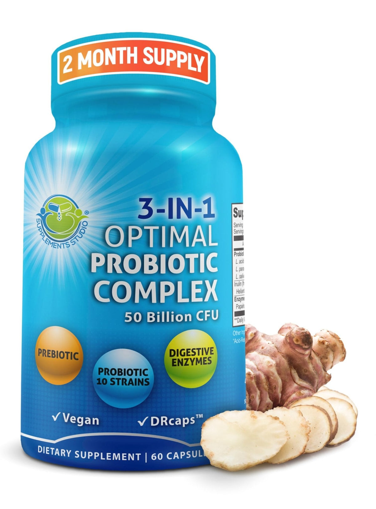 Probiotics with Digestive Enzymes and Prebiotic for Women and Men - 3-In-1 Vegan Probiotic Prebiotic Multi Enzyme Complex for Gut Health - PrimeBioHealth - canada supplements