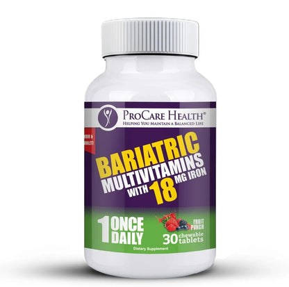 ProCare Health Bariatric Chewable Multivitamin with Iron 18mg (30 Tablets) - Fruit Punch Flavor Bariatric Multivitamin Chewable - PrimeBioHealth - canada supplements