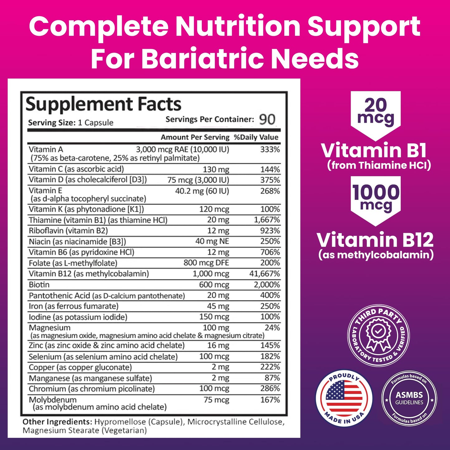 ProCare Health Bariatric Multivitamin 45mg Iron – Once Daily Capsule for Gastric Bypass, Sleeve & Post-Op Support – 90 Easy-to-Swallow Capsules - PrimeBioHealth - canada supplements