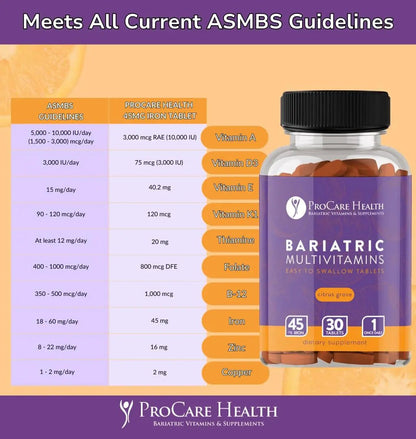 Procare Health Bariatric Multivitamin with Iron 45mg Easy to Swallow 30 Tablets - Post Op Bariatric Vitamins for Gastric Bypass Pills - PrimeBioHealth - canada supplements