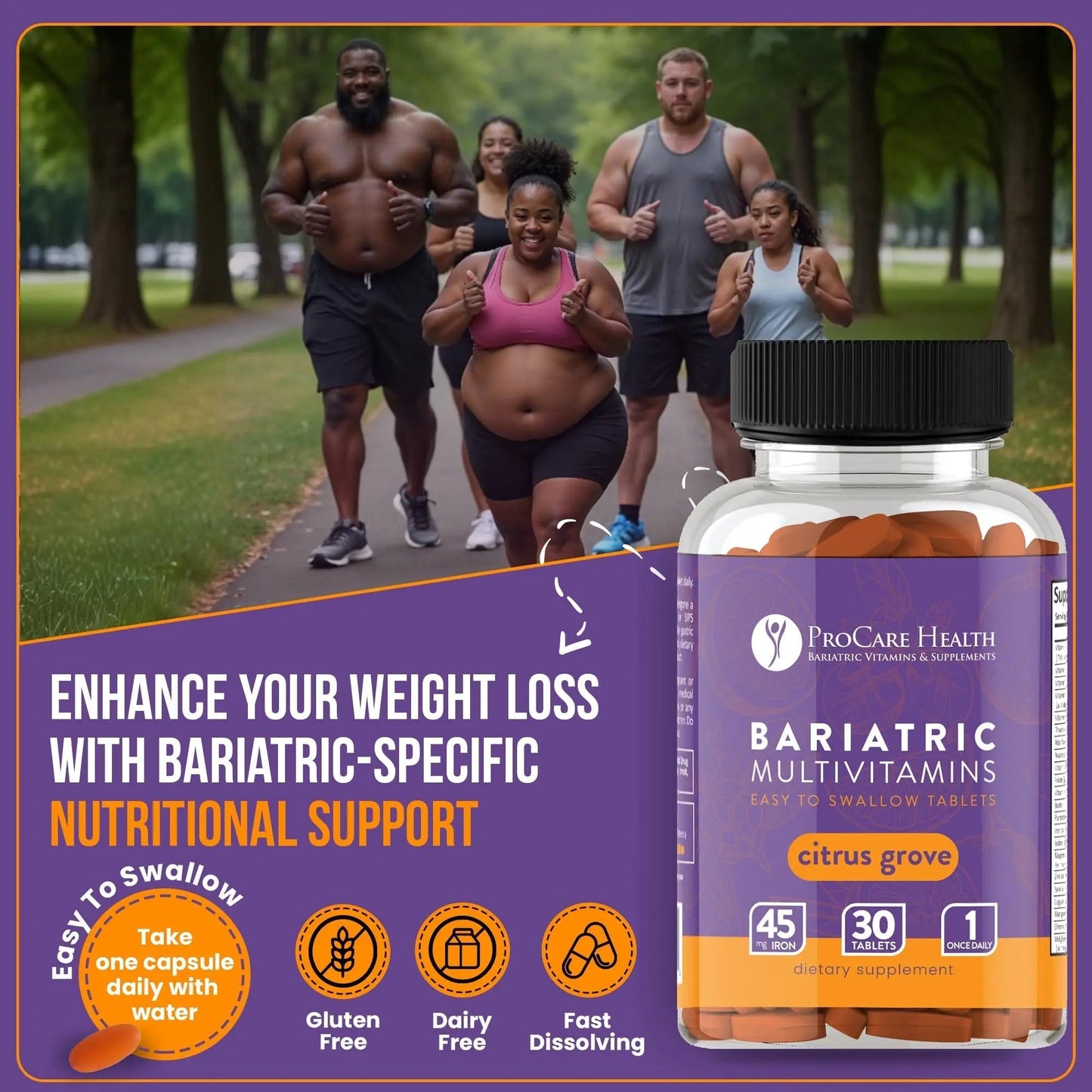 Procare Health Bariatric Multivitamin with Iron 45mg Easy to Swallow 30 Tablets - Post Op Bariatric Vitamins for Gastric Bypass Pills - PrimeBioHealth - canada supplements