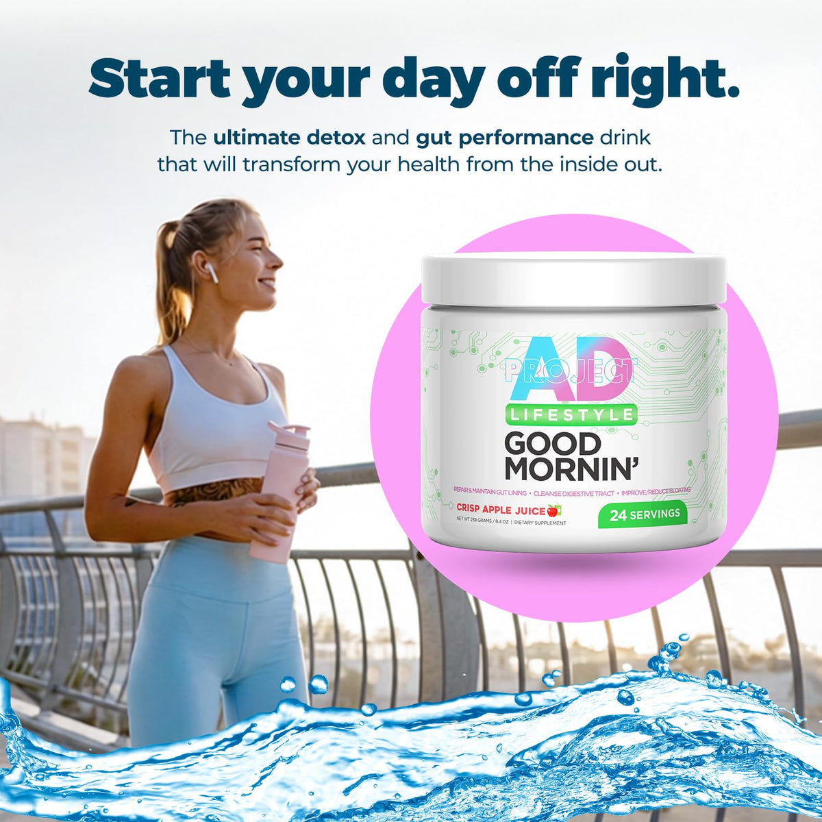 Project AD Life Good Morning Detox and Performance Drink, Naturally Flavored and Formulated with L-GLutamine, Apple Cider Vinegar, - PrimeBioHealth - canada supplements
