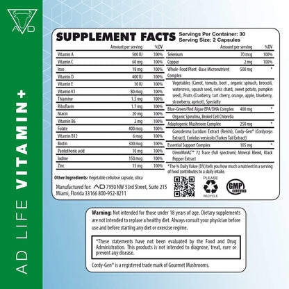 Project AD Vitamin+ Multimineral Multivitamin Supplement Complete Antioxidant, Energy & Immune Support. (60 Servings) - PrimeBioHealth - canada supplements