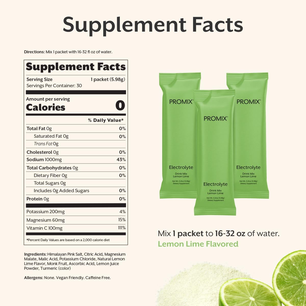 ProMix Nutrition Electrolytes Powder Hydration Packets - Himalayan Pink Salt, Magnesium, Potassium, Vitamin C - Lemon Lime, Lightly Sweetened - PrimeBioHealth - canada supplements