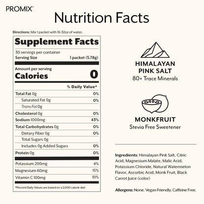 ProMix Nutrition Electrolytes Powder Hydration Packets - Himalayan Pink Salt, Magnesium, Potassium, Vitamin C - Salted Watermelon, - PrimeBioHealth - canada supplements