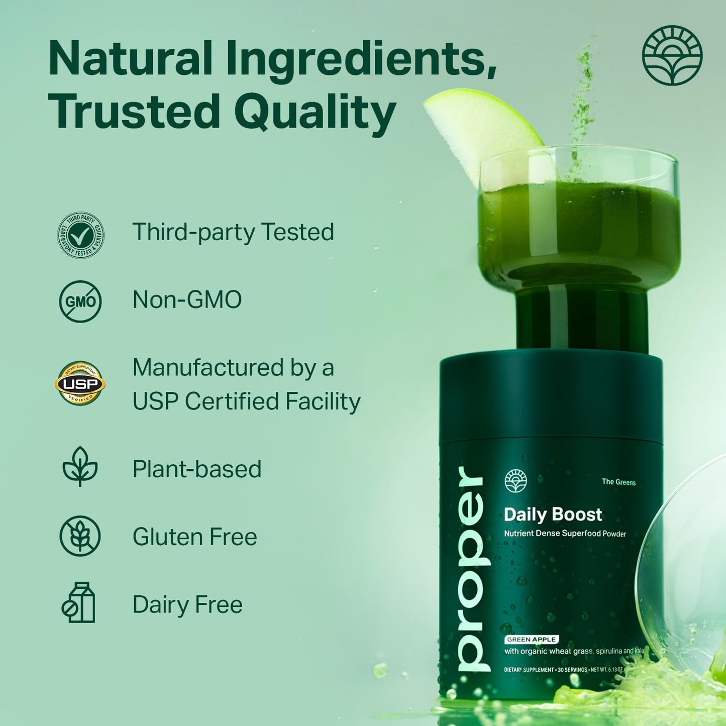 Proper, The Greens Daily Boost Organic Greens Powder. Whole Food, Apple Flavour Veggie Powder Superfood with Wheatgrass, Spirulina, Chlorella, Probiotics. - PrimeBioHealth - canada supplements