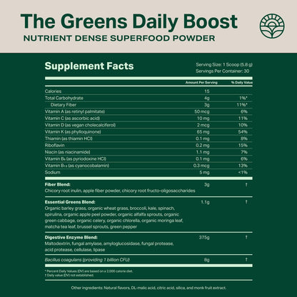 Proper, The Greens Daily Boost Organic Greens Powder. Whole Food, Apple Flavour Veggie Powder Superfood with Wheatgrass, Spirulina, Chlorella, Probiotics. - PrimeBioHealth - canada supplements