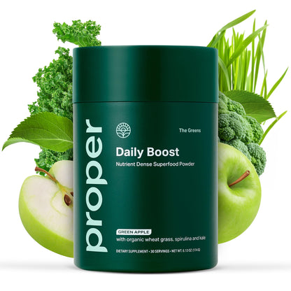Proper, The Greens Daily Boost Organic Greens Powder. Whole Food, Apple Flavour Veggie Powder Superfood with Wheatgrass, Spirulina, Chlorella, Probiotics. - PrimeBioHealth - canada supplements