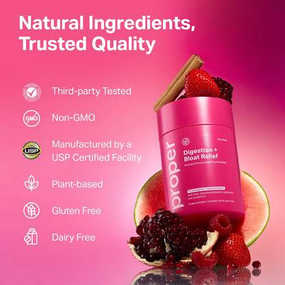 Proper, The Pinks Digestion and Bloat Relief. Drink Mix with Gut Health Probiotics, Prebiotics, Beet Root & Enzymes for Digestive Support. Bloating and Microbiome - PrimeBioHealth - canada supplements