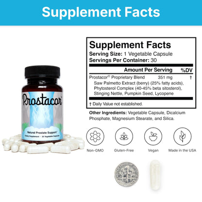 Prostacor - Natural Prostate Support Supplement - Non-GMO, Vegan, Gluten-Free - PrimeBioHealth - canada supplements